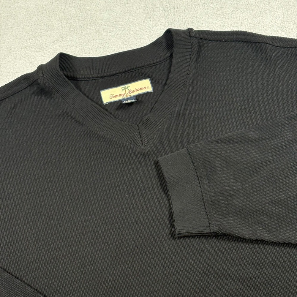 Tommy Bahama Mens Black Silk Cotton Blend V-Neck Ribbed Sweater Large